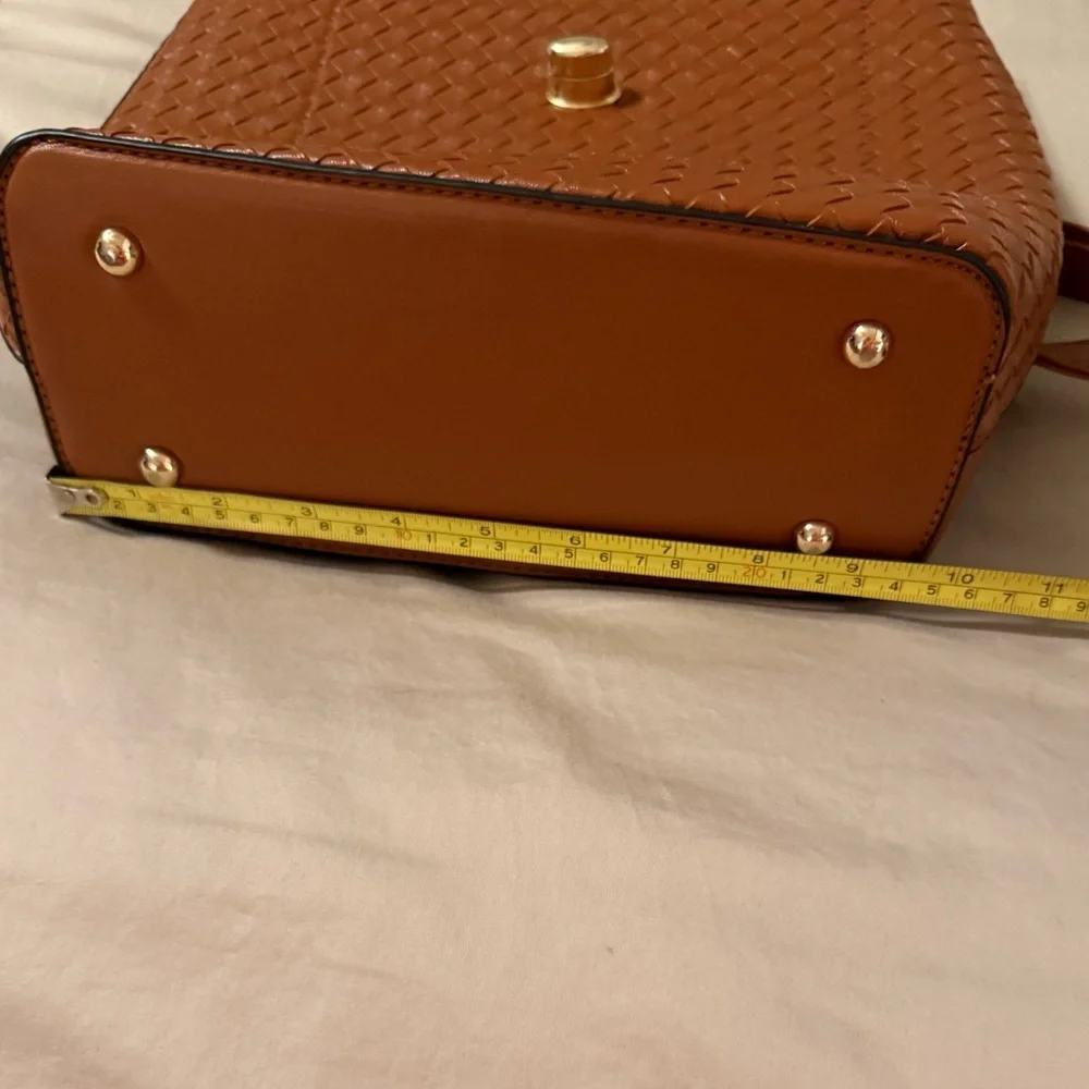 Woven faux leather backpack no brand NWOT camel brown